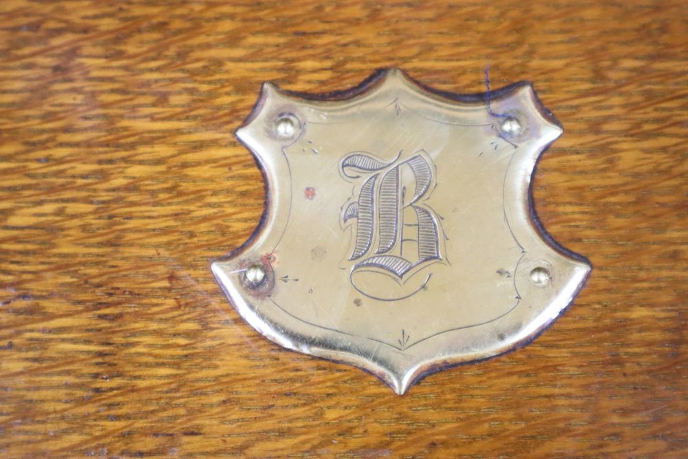 A Victorian oak-cased decanter / games box, height 33cm